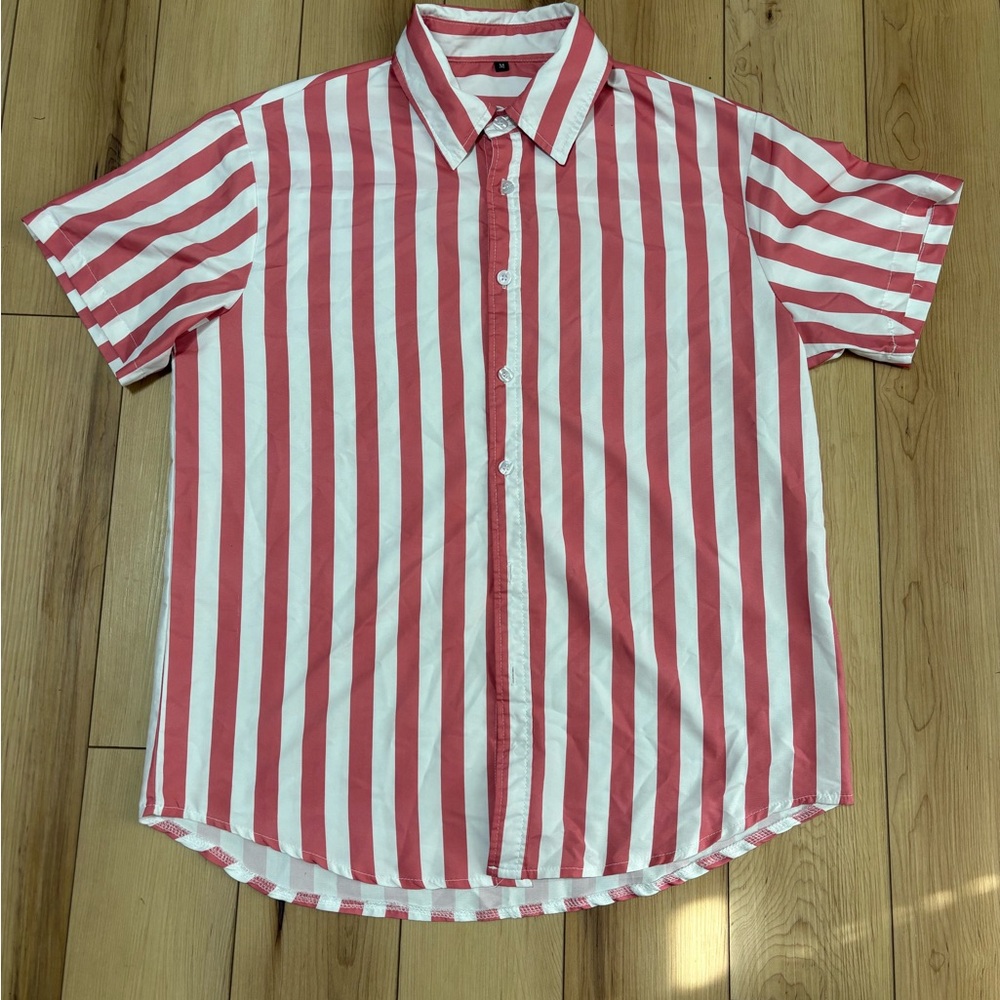 Source Unknown Red and White Striped Casual Shirt